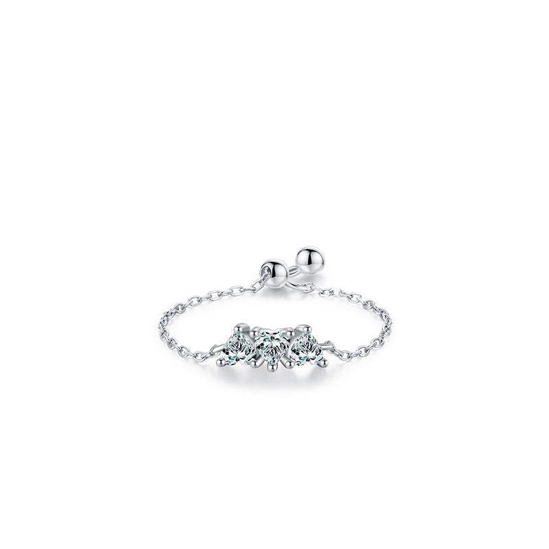 Sterling Silver Ring with Chain Design, Zirconia Inlay, Adjustable Size, Different Choice with Crystals for Women and Girls