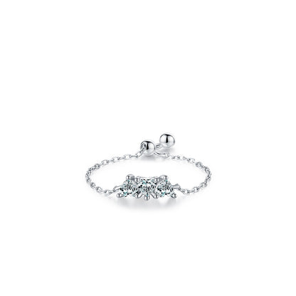 Sterling Silver Ring with Chain Design, Zirconia Inlay, Adjustable Size, Different Choice with Crystals for Women and Girls