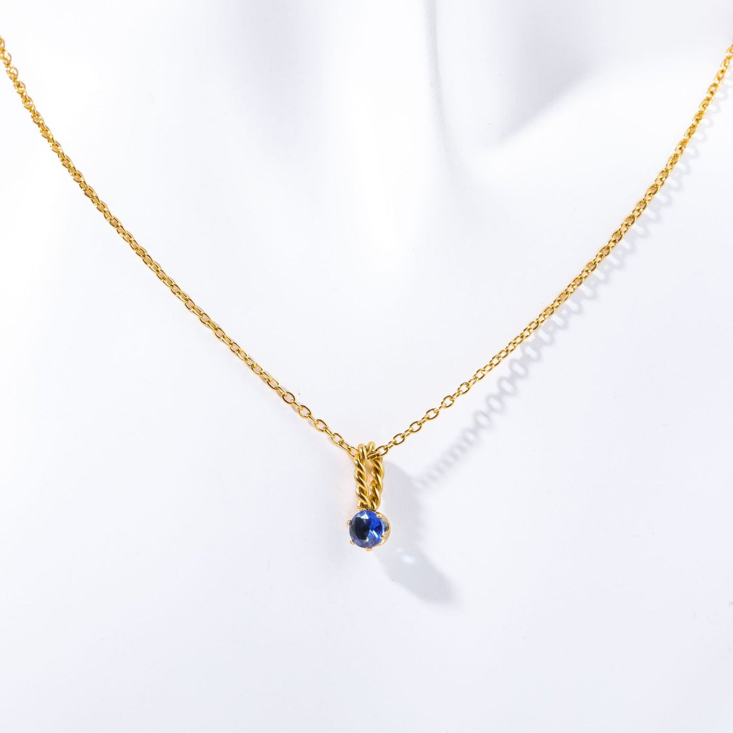 Zodiac Birthstone Necklace, Round Pendant with Colored Zirconia, Copper and Zirconia, 14k Gold Plated