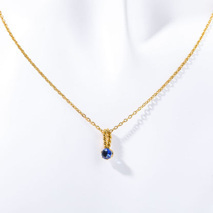 Zodiac Birthstone Necklace, Round Pendant with Colored Zirconia, Copper and Zirconia, 14k Gold Plated