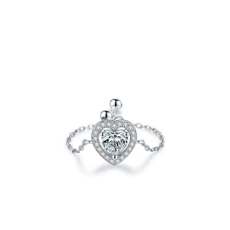 Sterling Silver Ring with Chain Design, Zirconia Inlay, Adjustable Size, Different Choice with Crystals for Women and Girls