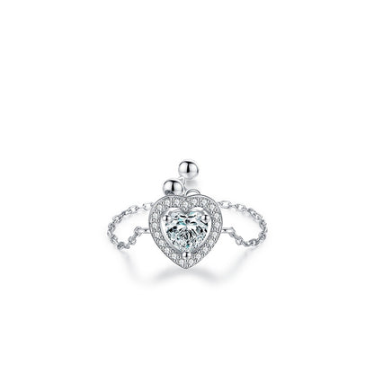 Sterling Silver Ring with Chain Design, Zirconia Inlay, Adjustable Size, Different Choice with Crystals for Women and Girls