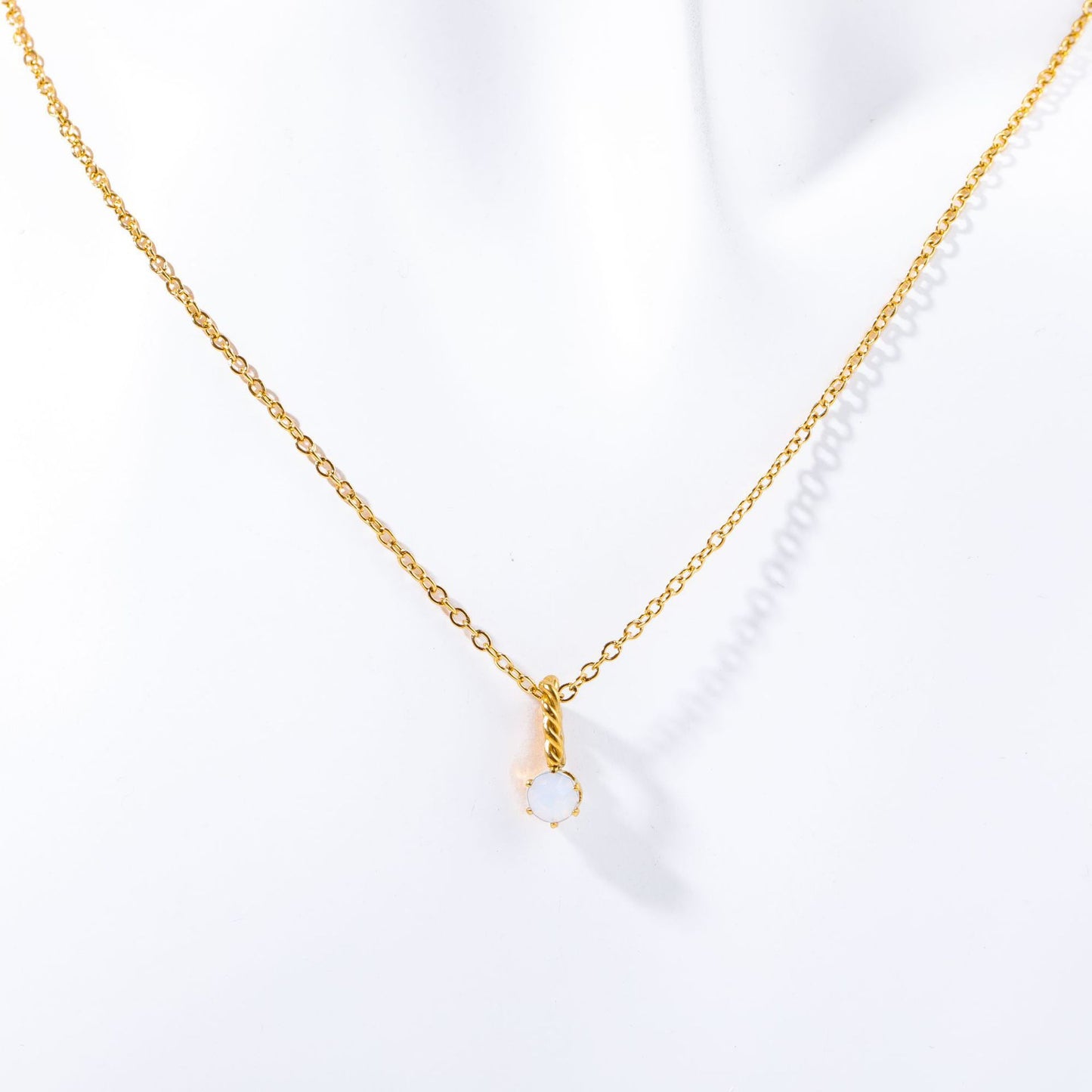 Zodiac Birthstone Necklace, Round Pendant with Colored Zirconia, Copper and Zirconia, 14k Gold Plated