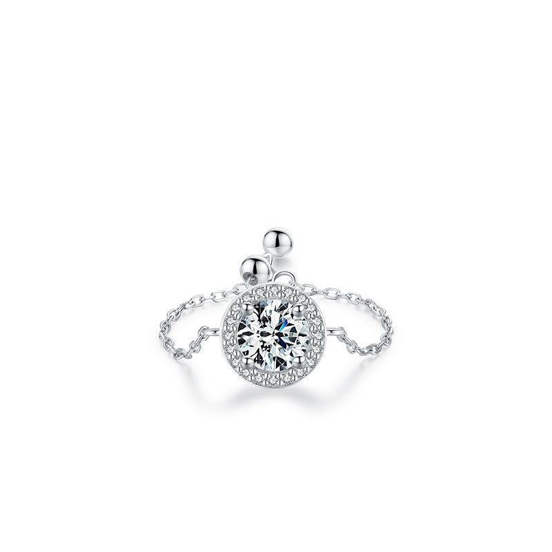 Sterling Silver Ring with Chain Design, Zirconia Inlay, Adjustable Size, Different Choice with Crystals for Women and Girls