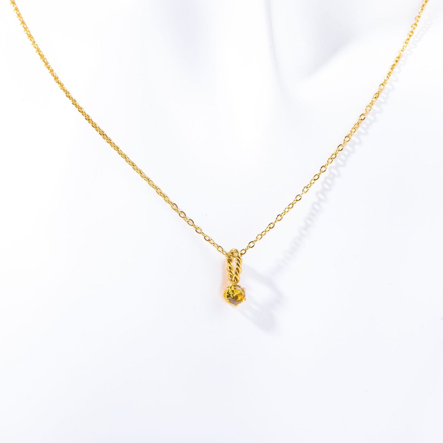 Zodiac Birthstone Necklace, Round Pendant with Colored Zirconia, Copper and Zirconia, 14k Gold Plated