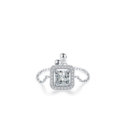 Sterling Silver Ring with Chain Design, Zirconia Inlay, Adjustable Size, Different Choice with Crystals for Women and Girls