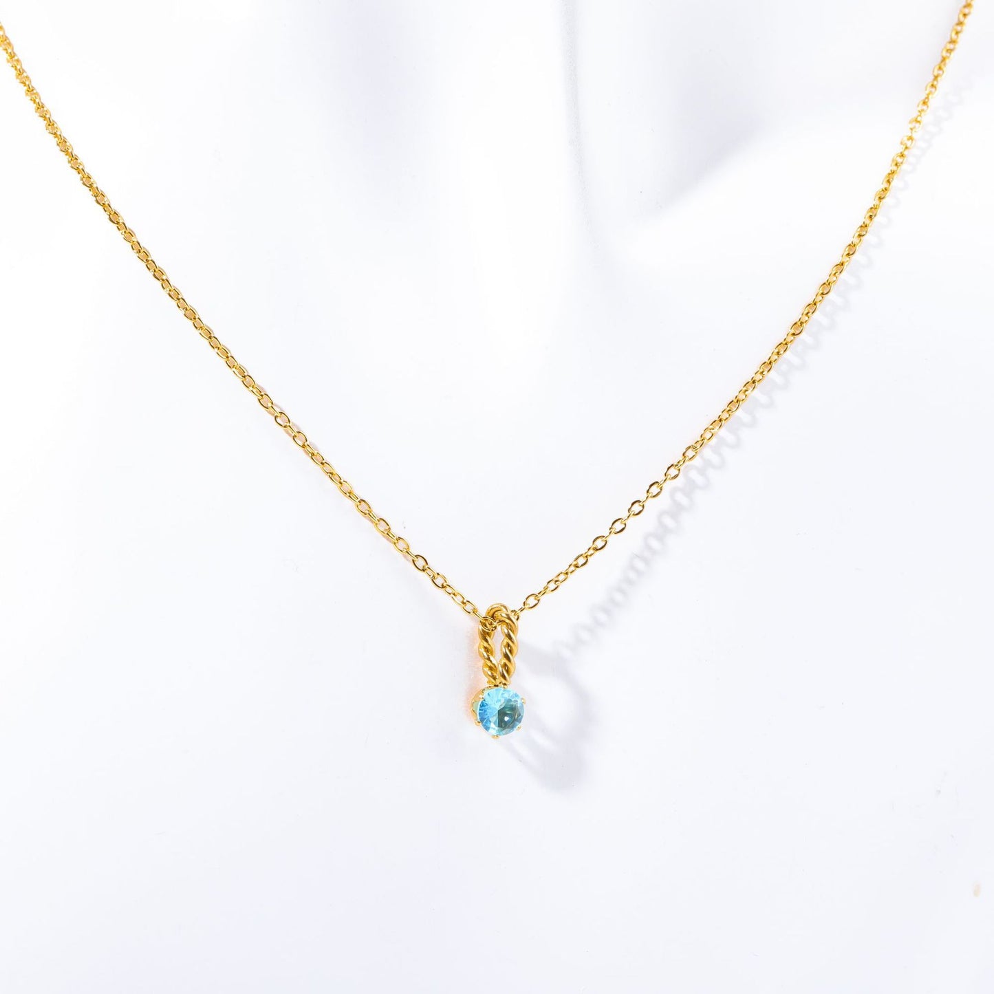 Zodiac Birthstone Necklace, Round Pendant with Colored Zirconia, Copper and Zirconia, 14k Gold Plated