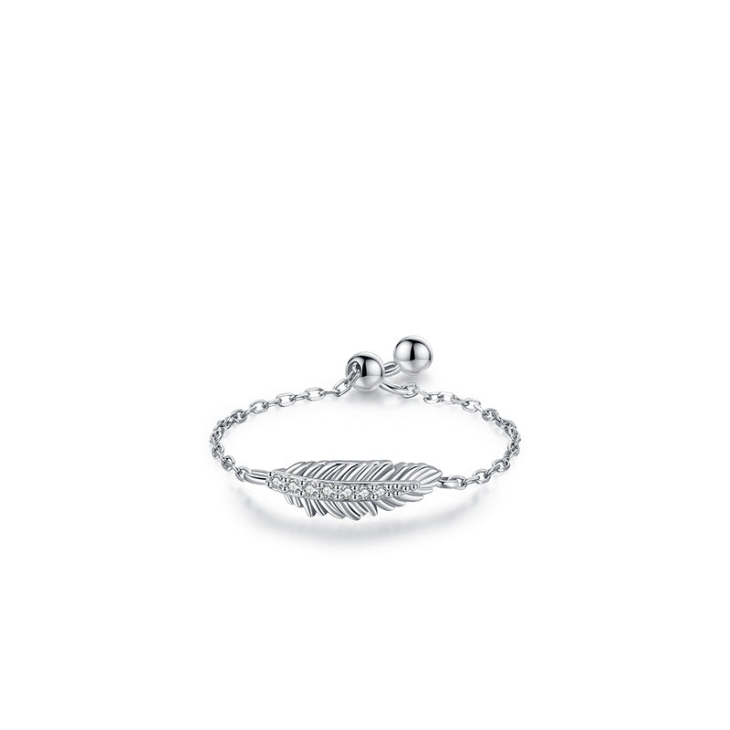 Sterling Silver Ring with Chain Design, Zirconia Inlay, Adjustable Size, Different Choice with Crystals for Women and Girls