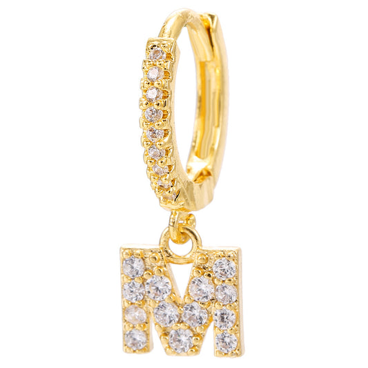 26-Letter Alphabet Stud Earrings, Micro Pave Zirconia, Genuine Gold-Plated Jewelry