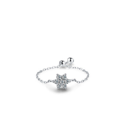 Sterling Silver Ring with Chain Design, Zirconia Inlay, Adjustable Size, Different Choice with Crystals for Women and Girls