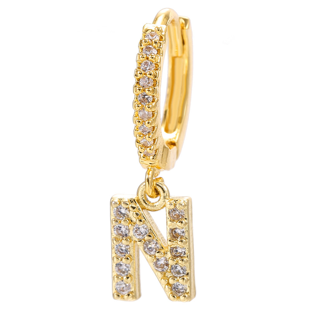 26-Letter Alphabet Stud Earrings, Micro Pave Zirconia, Genuine Gold-Plated Jewelry