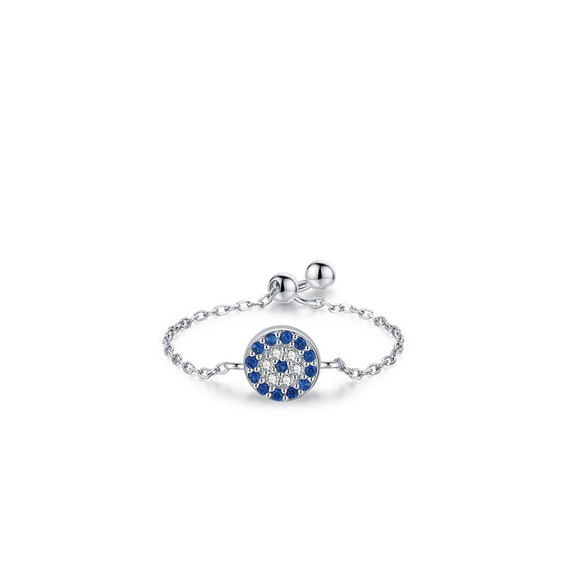 Sterling Silver Ring with Chain Design, Zirconia Inlay, Adjustable Size, Different Choice with Crystals for Women and Girls