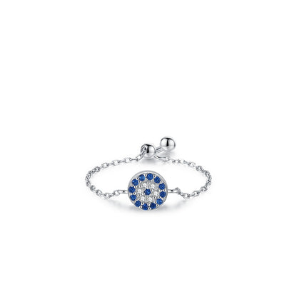 Sterling Silver Ring with Chain Design, Zirconia Inlay, Adjustable Size, Different Choice with Crystals for Women and Girls