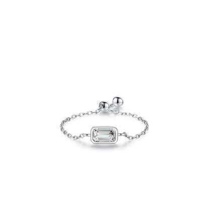 Sterling Silver Ring with Chain Design, Zirconia Inlay, Adjustable Size, Different Choice with Crystals for Women and Girls