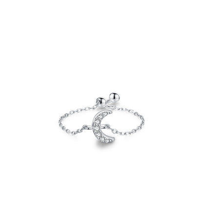 Sterling Silver Ring with Chain Design, Zirconia Inlay, Adjustable Size, Different Choice with Crystals for Women and Girls