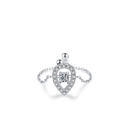Sterling Silver Ring with Chain Design, Zirconia Inlay, Adjustable Size, Different Choice with Crystals for Women and Girls