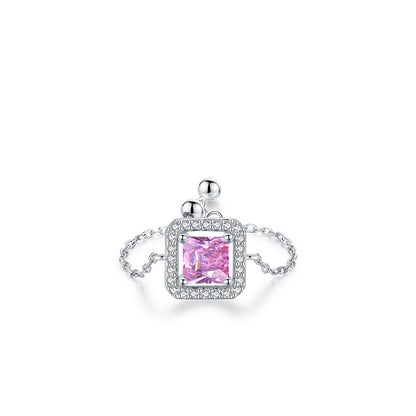 Sterling Silver Ring with Chain Design, Zirconia Inlay, Adjustable Size, Different Choice with Crystals for Women and Girls