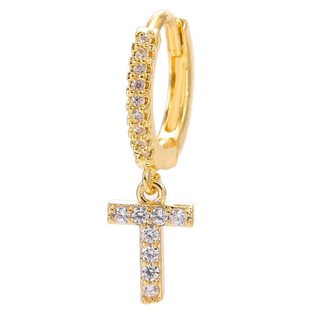 26-Letter Alphabet Stud Earrings, Micro Pave Zirconia, Genuine Gold-Plated Jewelry