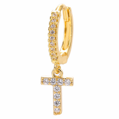 26-Letter Alphabet Stud Earrings, Micro Pave Zirconia, Genuine Gold-Plated Jewelry