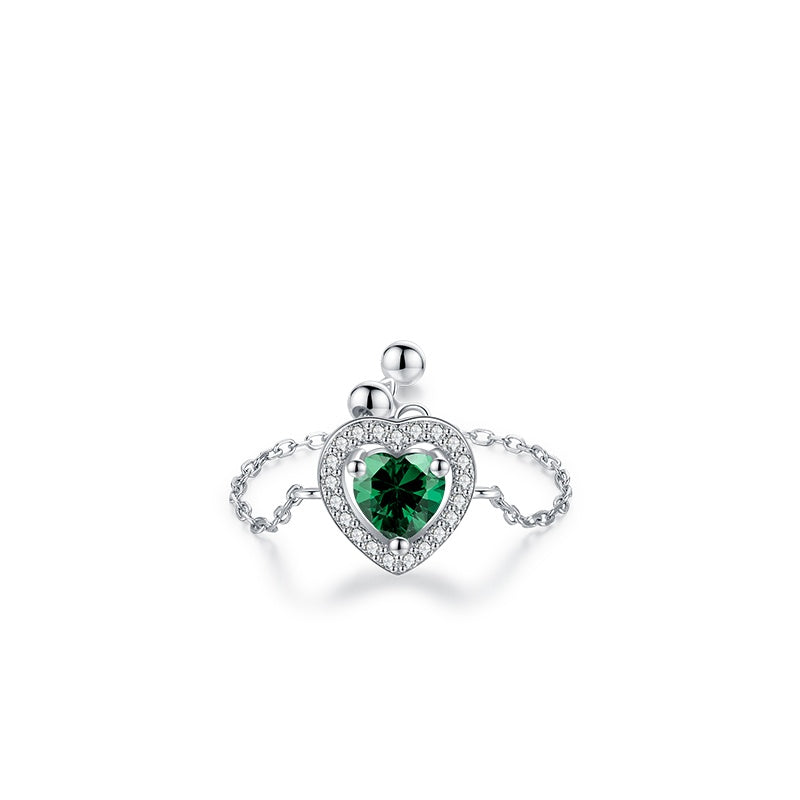 Sterling Silver Ring with Chain Design, Zirconia Inlay, Adjustable Size, Different Choice with Crystals for Women and Girls