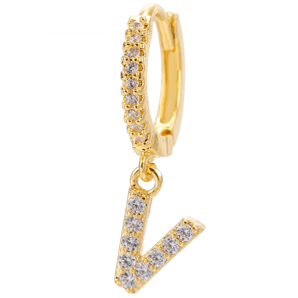 26-Letter Alphabet Stud Earrings, Micro Pave Zirconia, Genuine Gold-Plated Jewelry