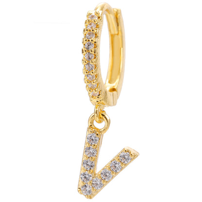 26-Letter Alphabet Stud Earrings, Micro Pave Zirconia, Genuine Gold-Plated Jewelry