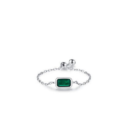 Sterling Silver Ring with Chain Design, Zirconia Inlay, Adjustable Size, Different Choice with Crystals for Women and Girls