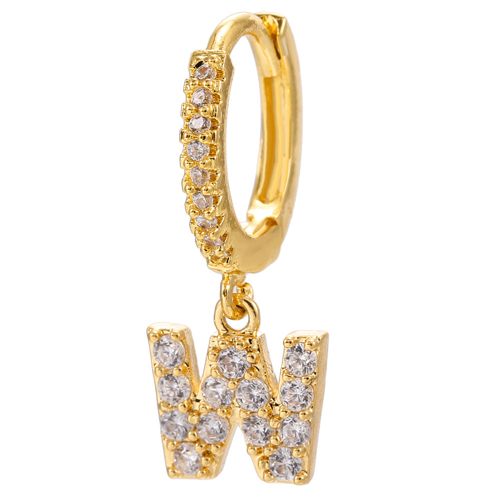 26-Letter Alphabet Stud Earrings, Micro Pave Zirconia, Genuine Gold-Plated Jewelry