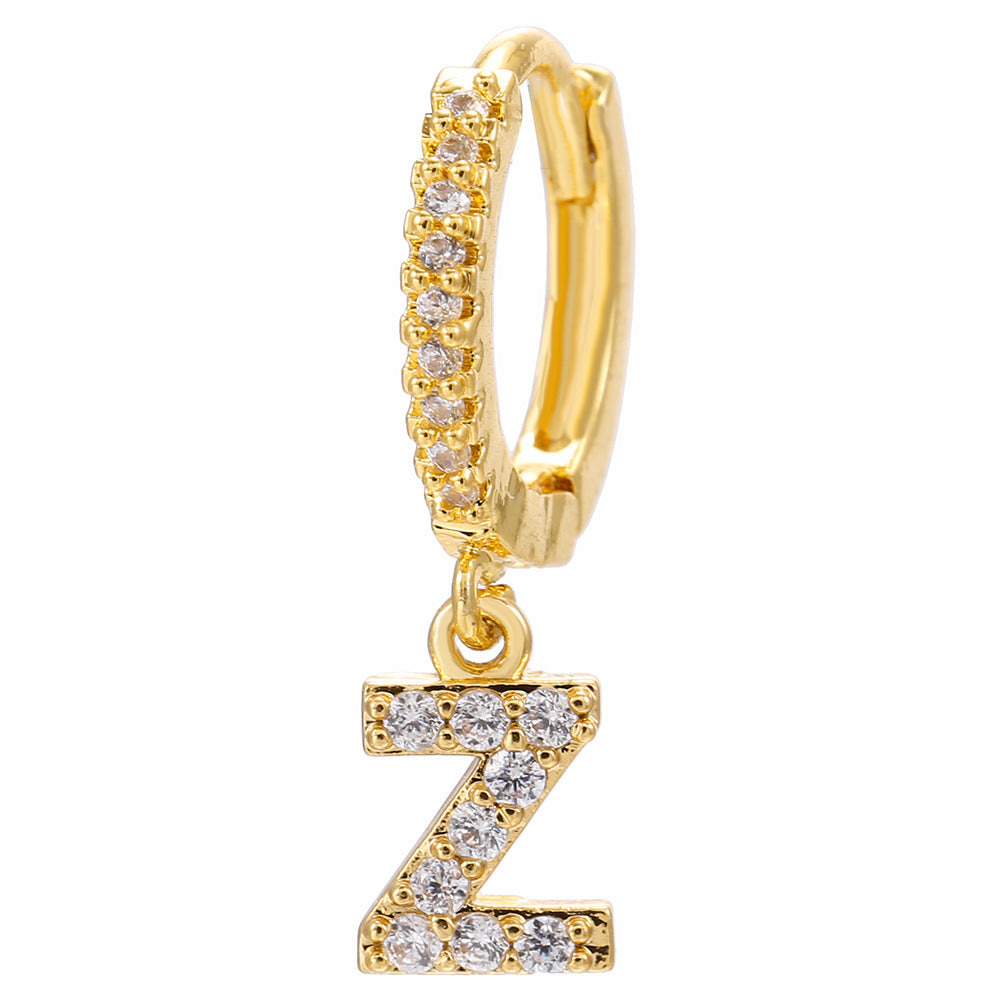 26-Letter Alphabet Stud Earrings, Micro Pave Zirconia, Genuine Gold-Plated Jewelry