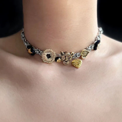 Layered leopard and cat metal vintage  necklaces, punk retro style, Y2K necklace,  creative and unique, perfect gifts for men & women