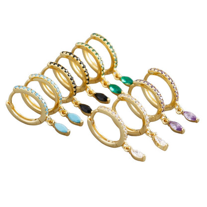Elegant Multicolor Marquise Gemstone S925 Sterling Silver Hoop Earrings