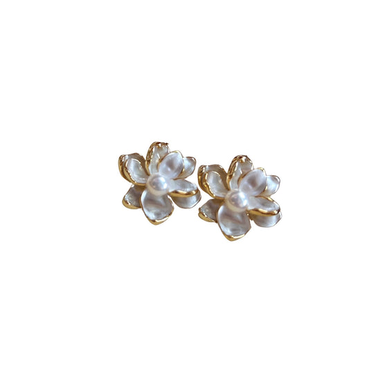 Camellia Blossom Pearl Drop Earrings with s925 Silver Needle