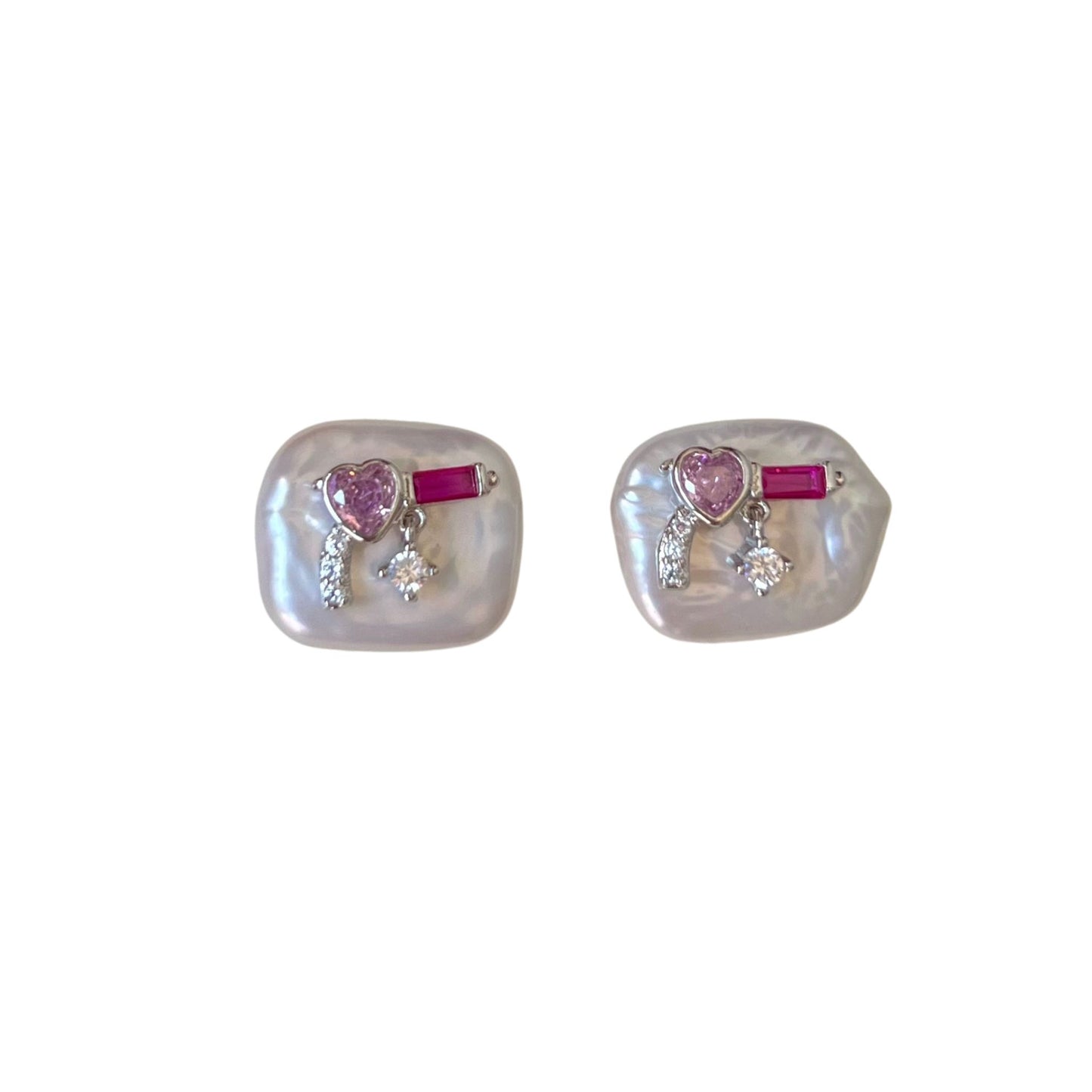 Unique Pearl and Cubic Zirconia Pink Gun Stud Earrings - Trendy Irregular Shaped Jewelry for Fashion-Forward Accessory Enthusiasts