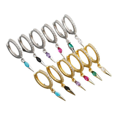 Elegant s925 Sterling Silver Hoop Earrings with Marquise Gemstones & Diamond Accents