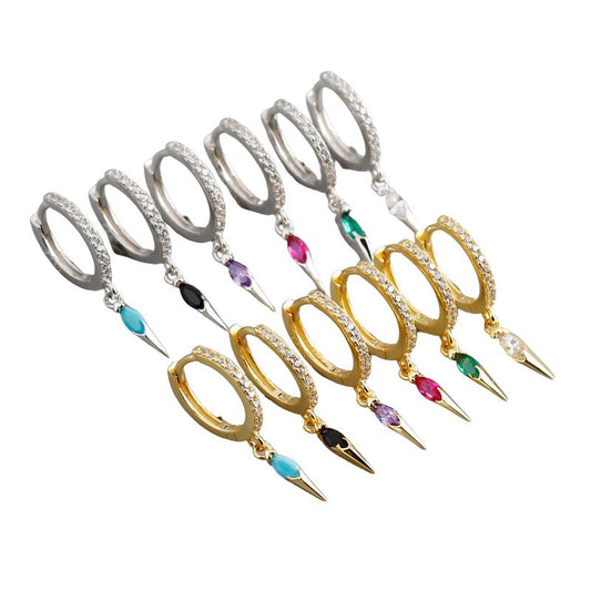 Elegant s925 Sterling Silver Hoop Earrings with Marquise Gemstones & Diamond Accents