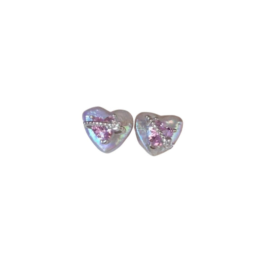 Elegant S925 Sterling Silver Heart Stud Earrings with Pearl & Cubic Zirconia