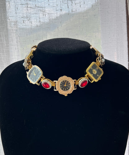 Vintage charm watch choker necklace