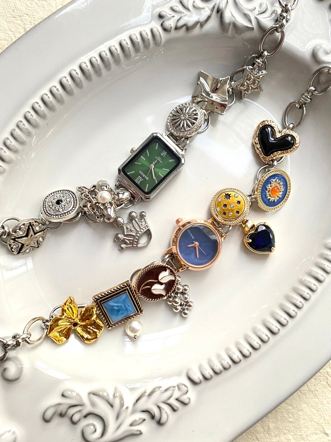 Vintage button watch choker necklace