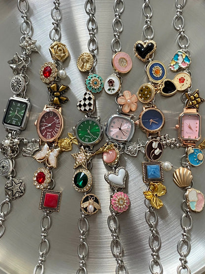 Vintage button watch choker necklace