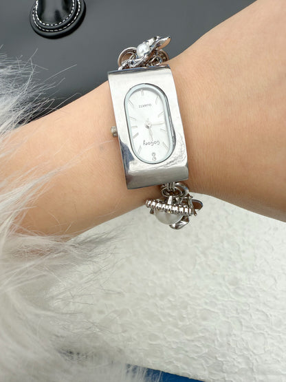 Punk silver woman wrist watch