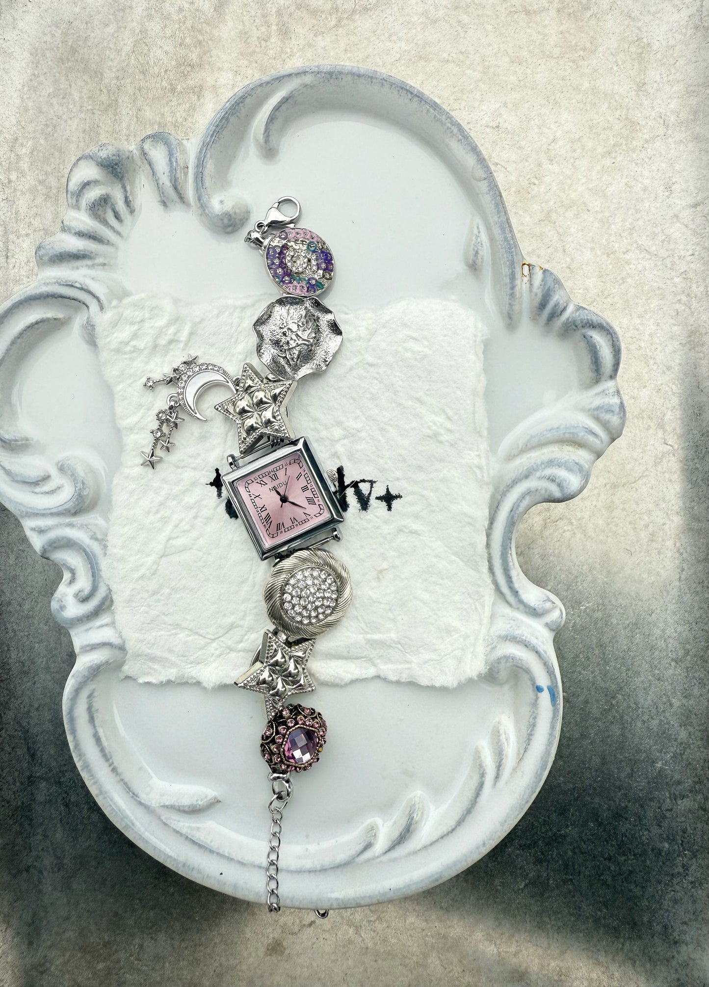 Punk silver woman wrist watch