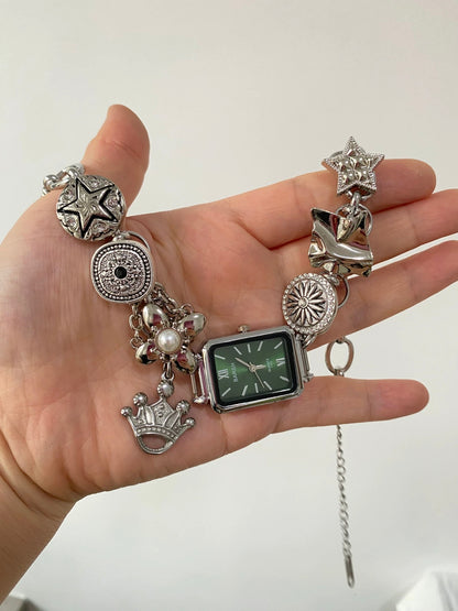 Vintage button watch choker necklace