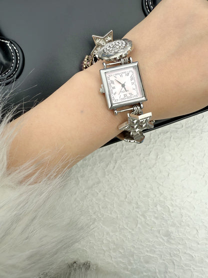 Punk silver woman wrist watch