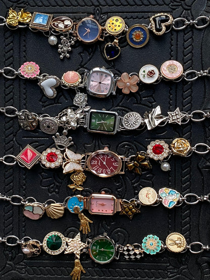 Vintage button watch choker necklace