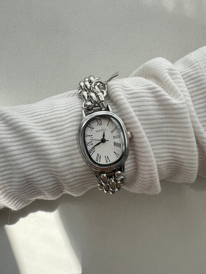 Minimalist silver wrist watch for women