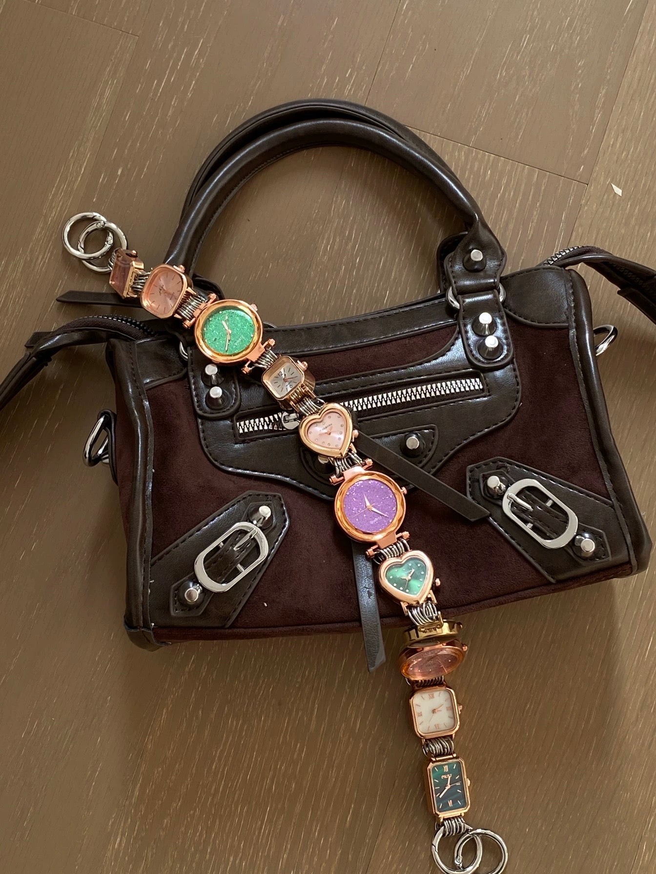 Retro Punk Watch Bag Chain & Watch Belt , Pink Clock Bag Strap