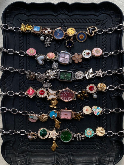 Vintage button watch choker necklace