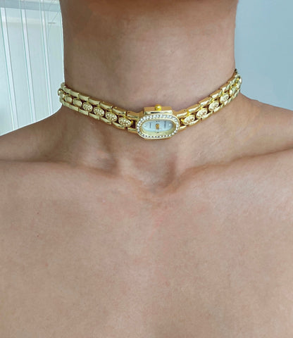 Minimalist Gold Watch Choker Necklace