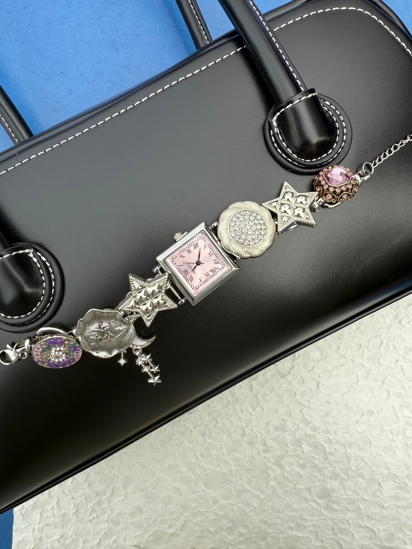 Punk silver woman wrist watch