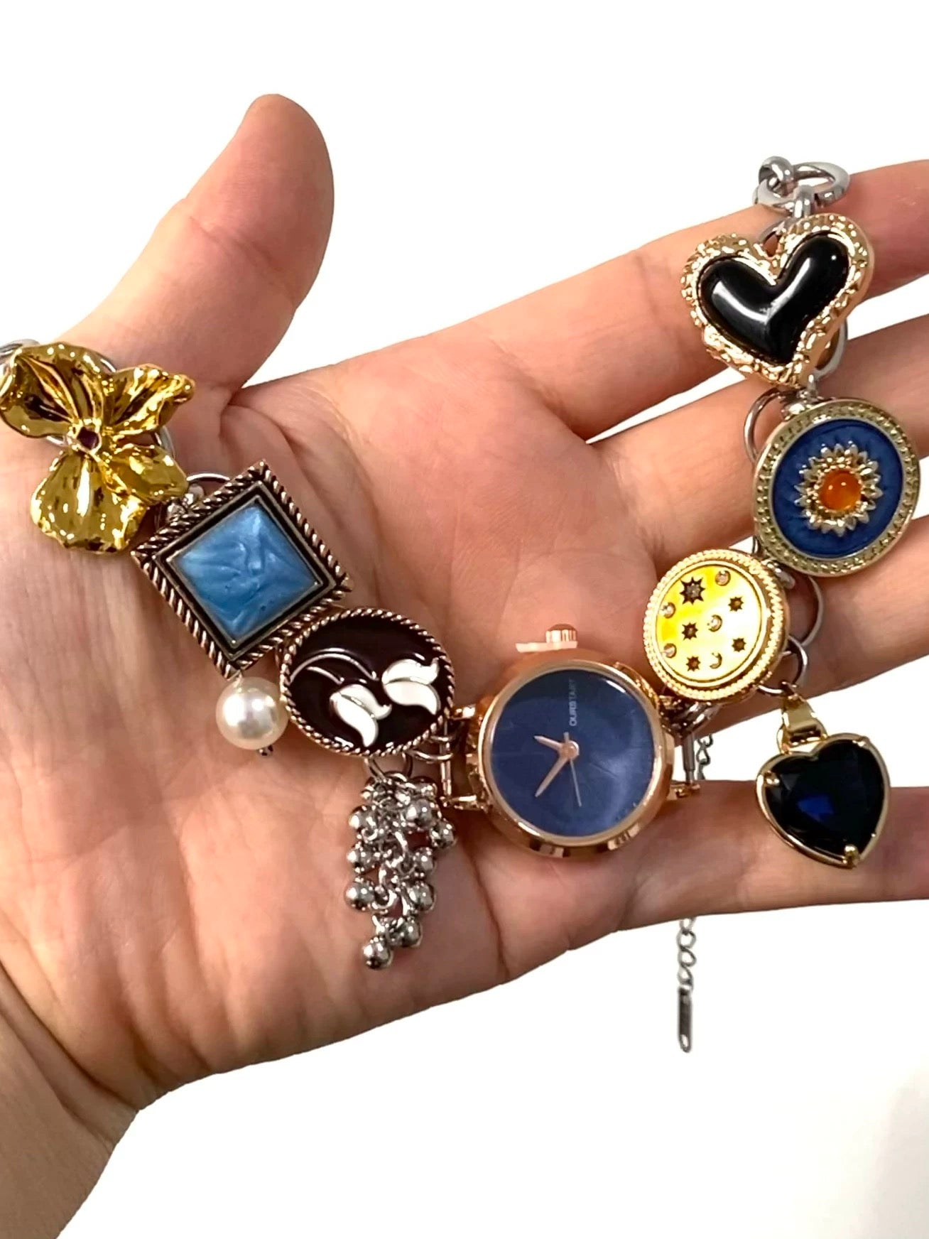 Vintage button watch choker necklace